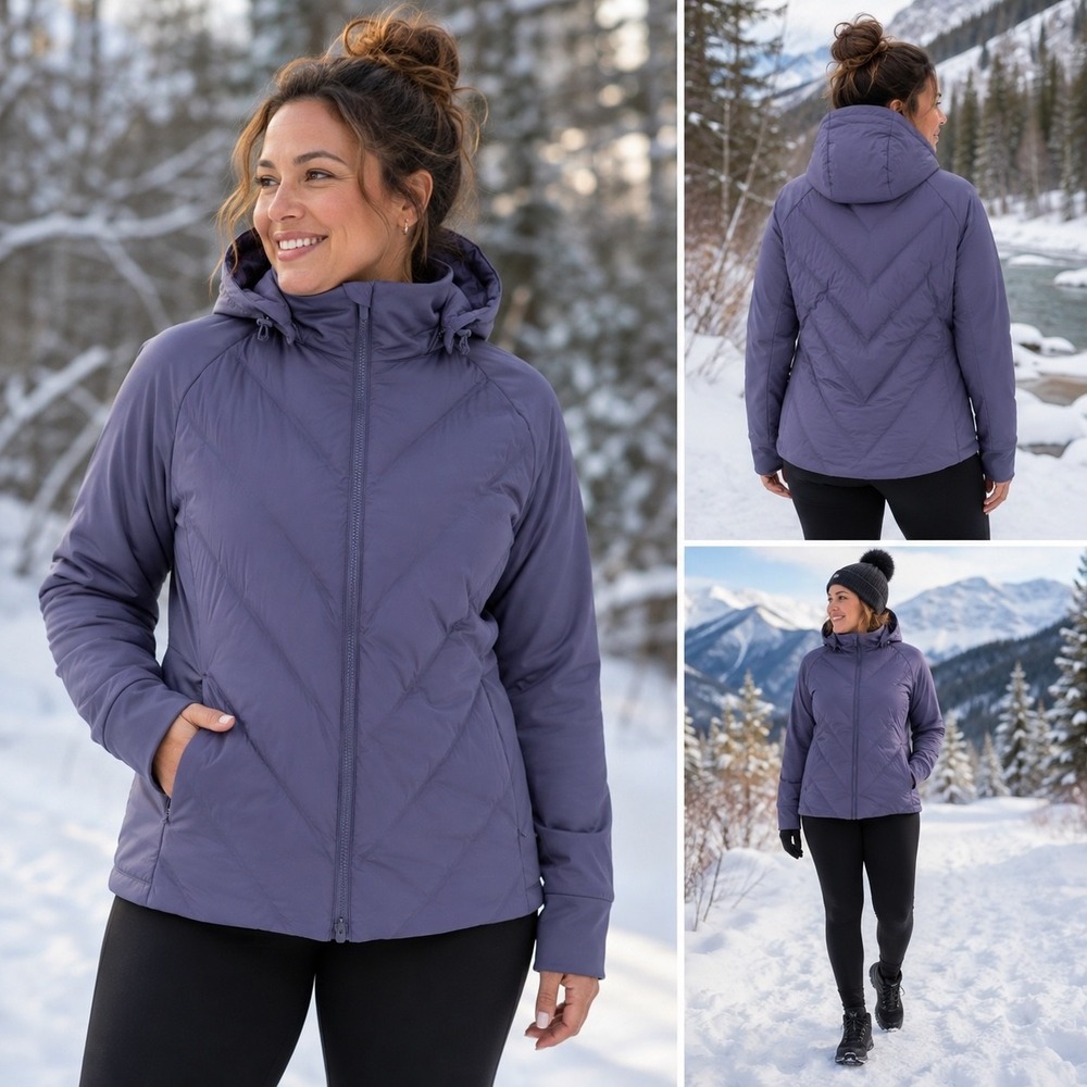 Athleta Inlet Jacket Women's 1X Nightfall Purple Down Hooded Wind Resistant NWT